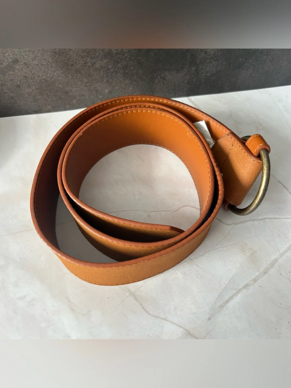 Brown Suede Belt with Antiqued Tone Metal Ring Buckle